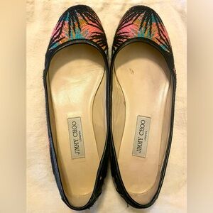 Jimmy Choo Black Tropical Print Ballet Flats